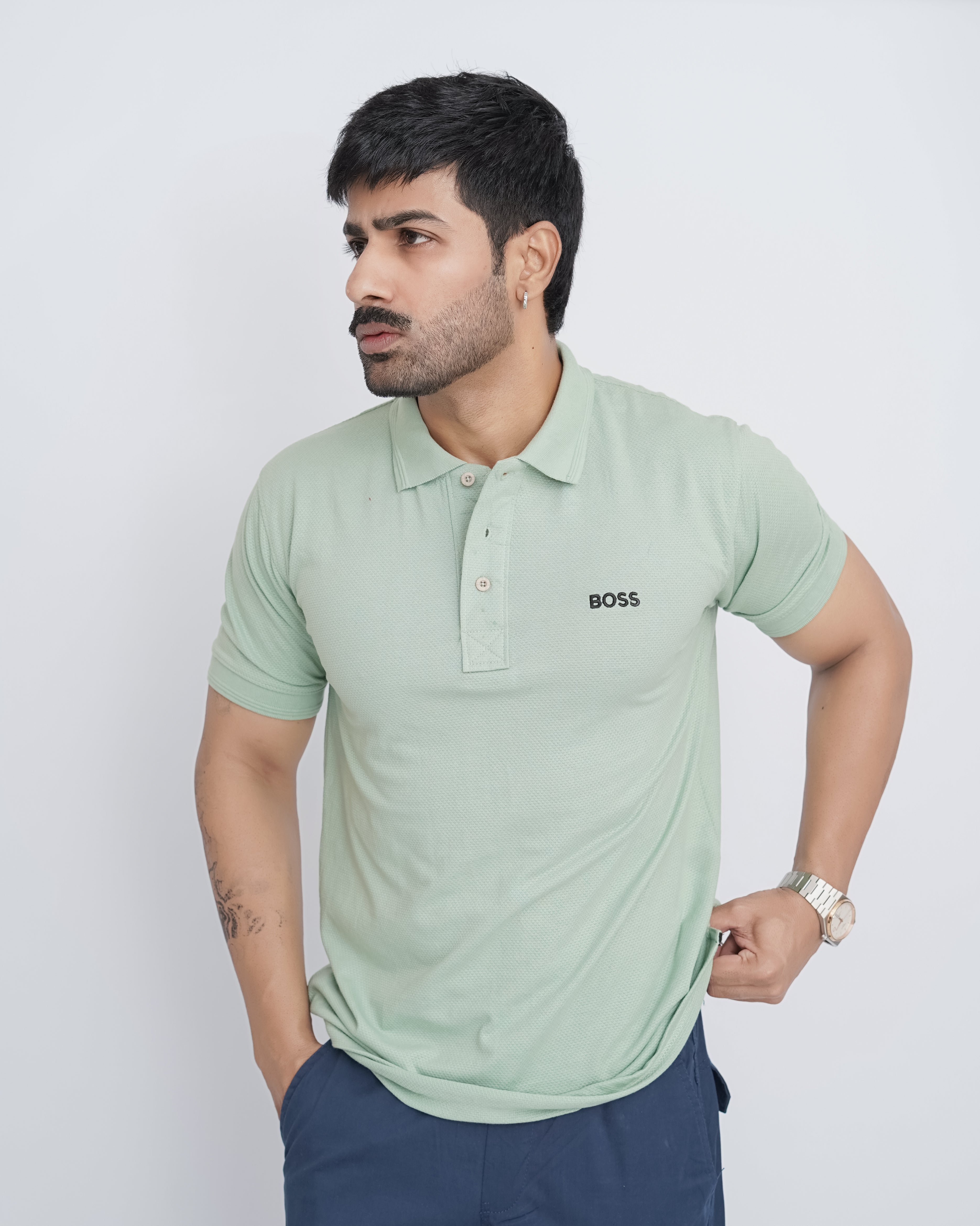 Light Green Pop-Corn Polo Shirt