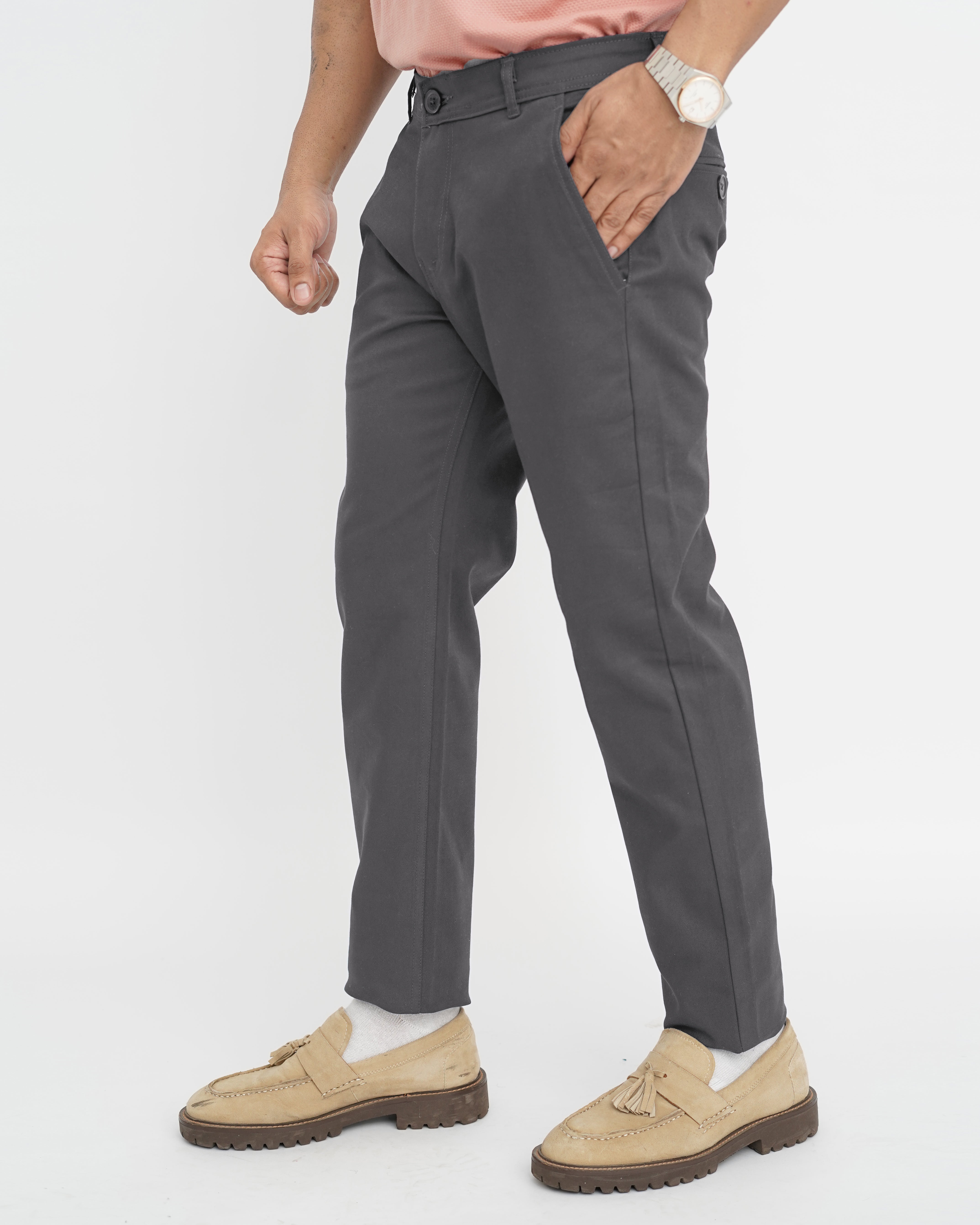 Grey Cotton Pant-Smart Fit