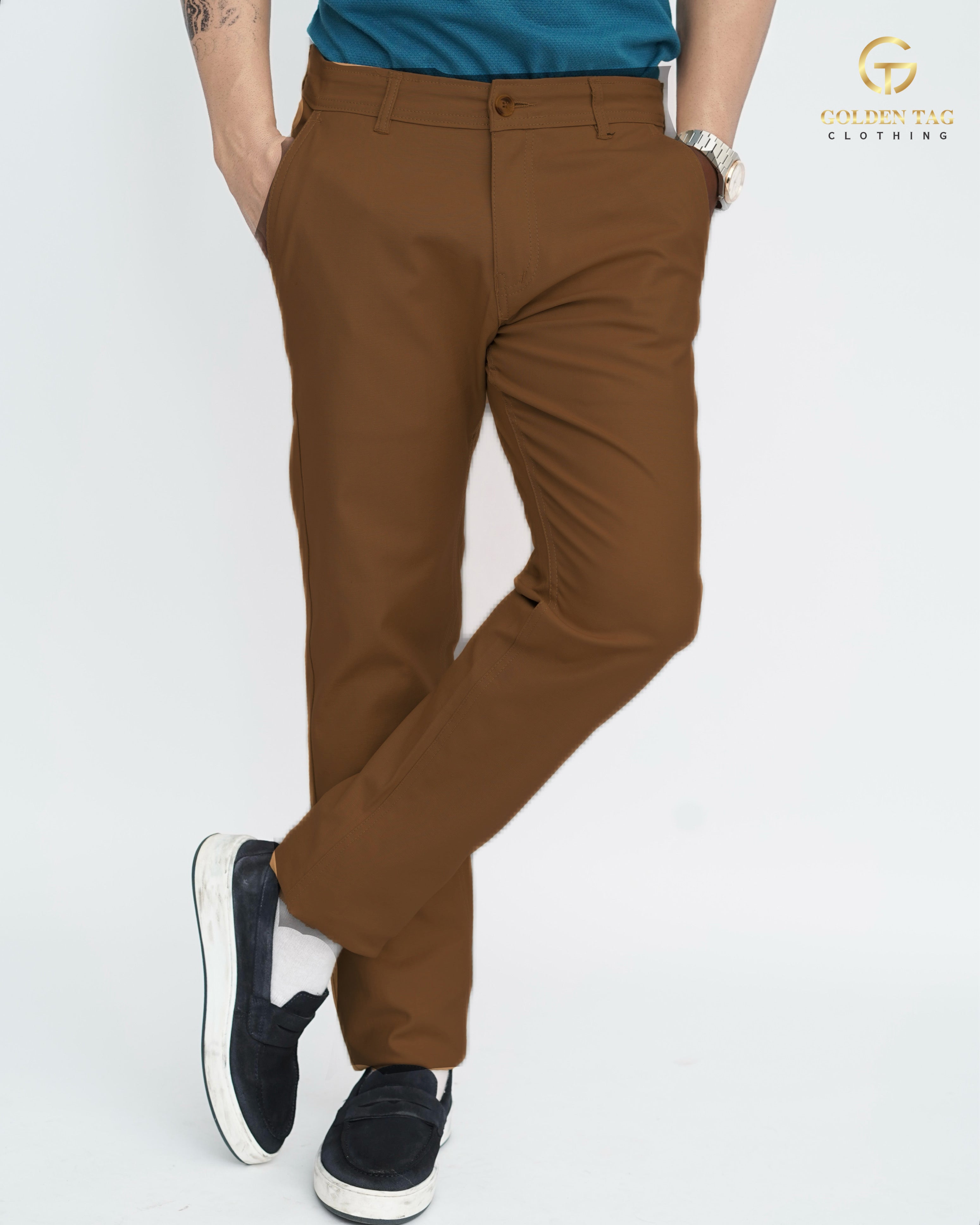 Golden Brown Cotton Pant-Smart Fit
