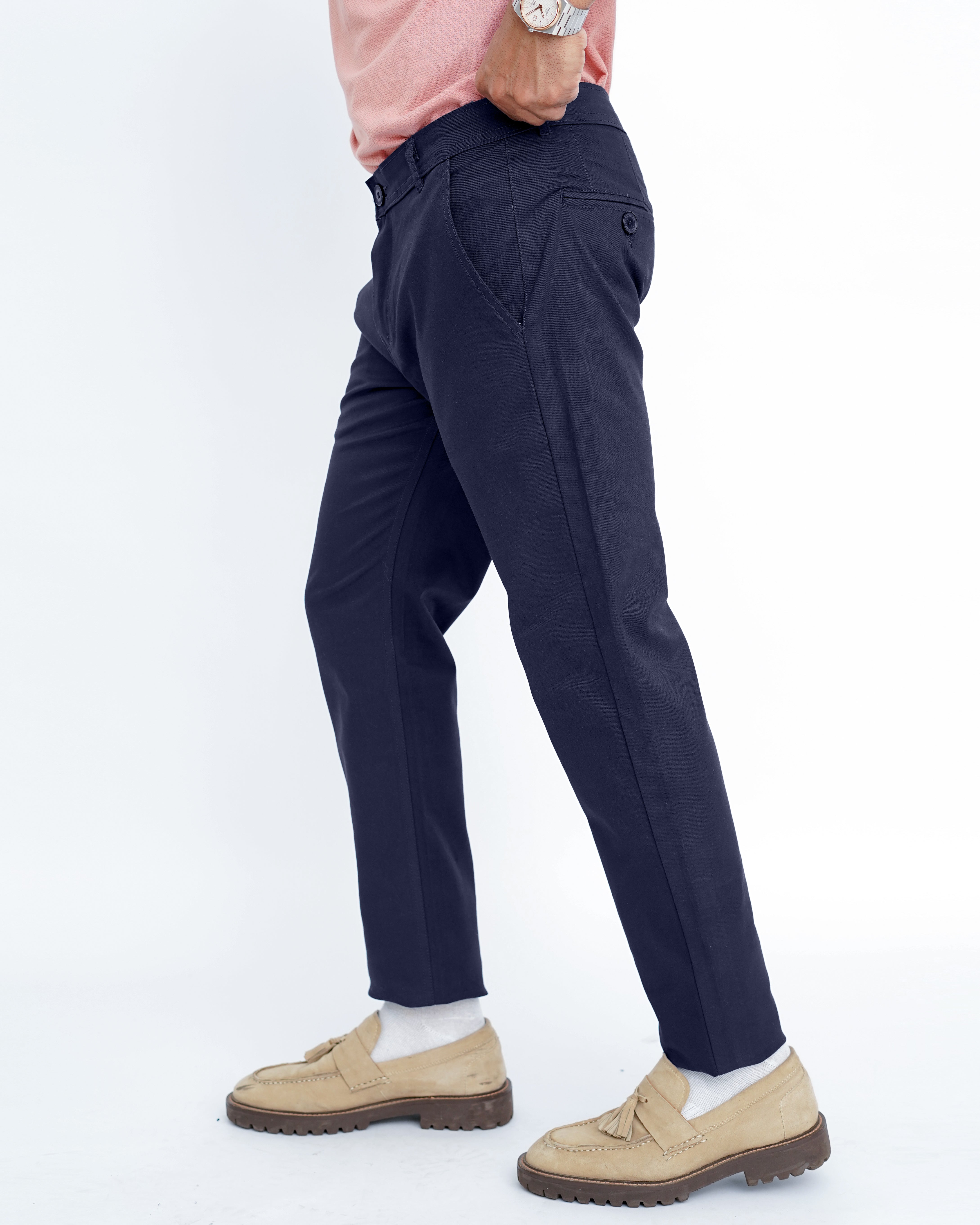Navy Blue Cotton Pant-Smart Fit