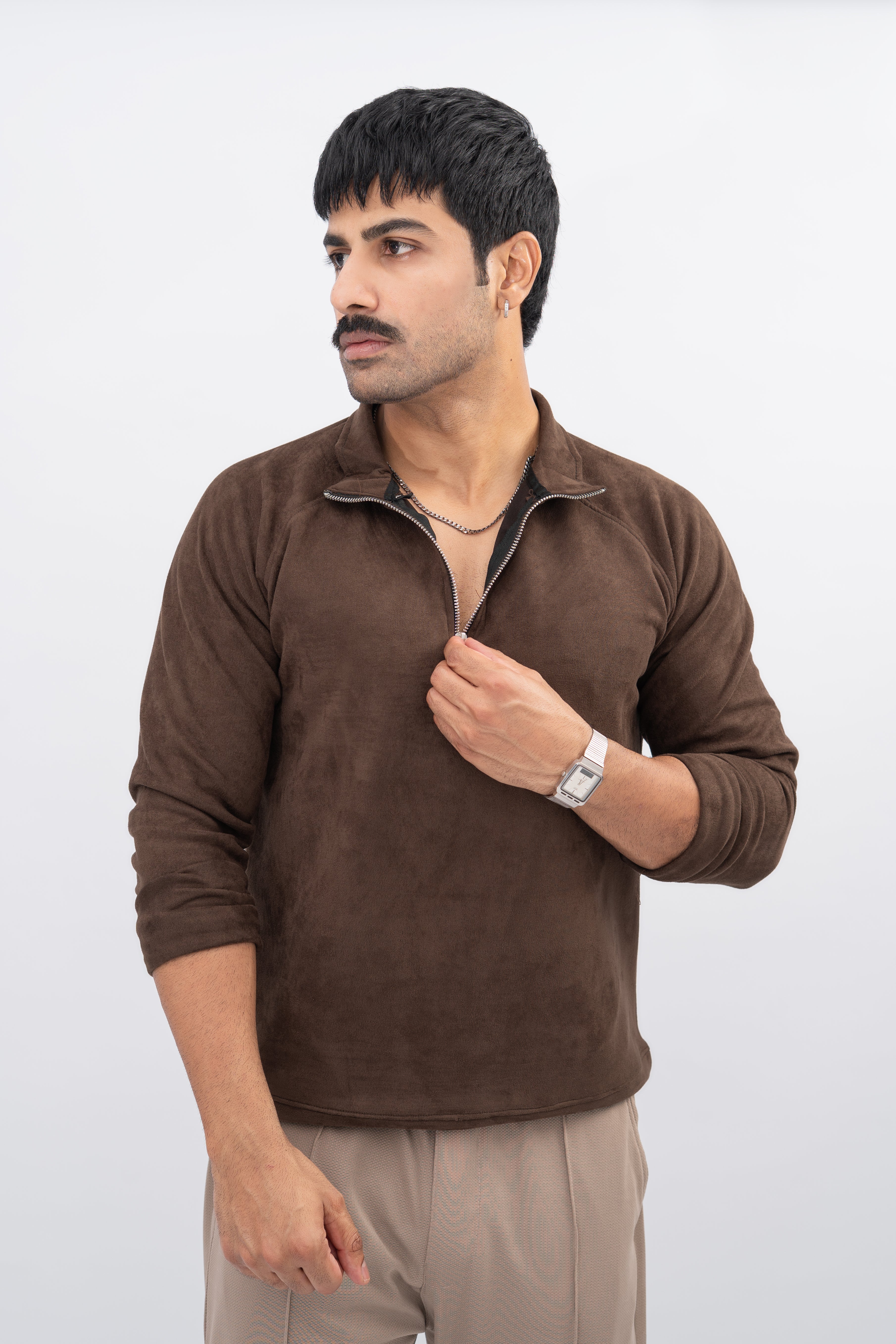 Brown Half Zip Sweatshirt