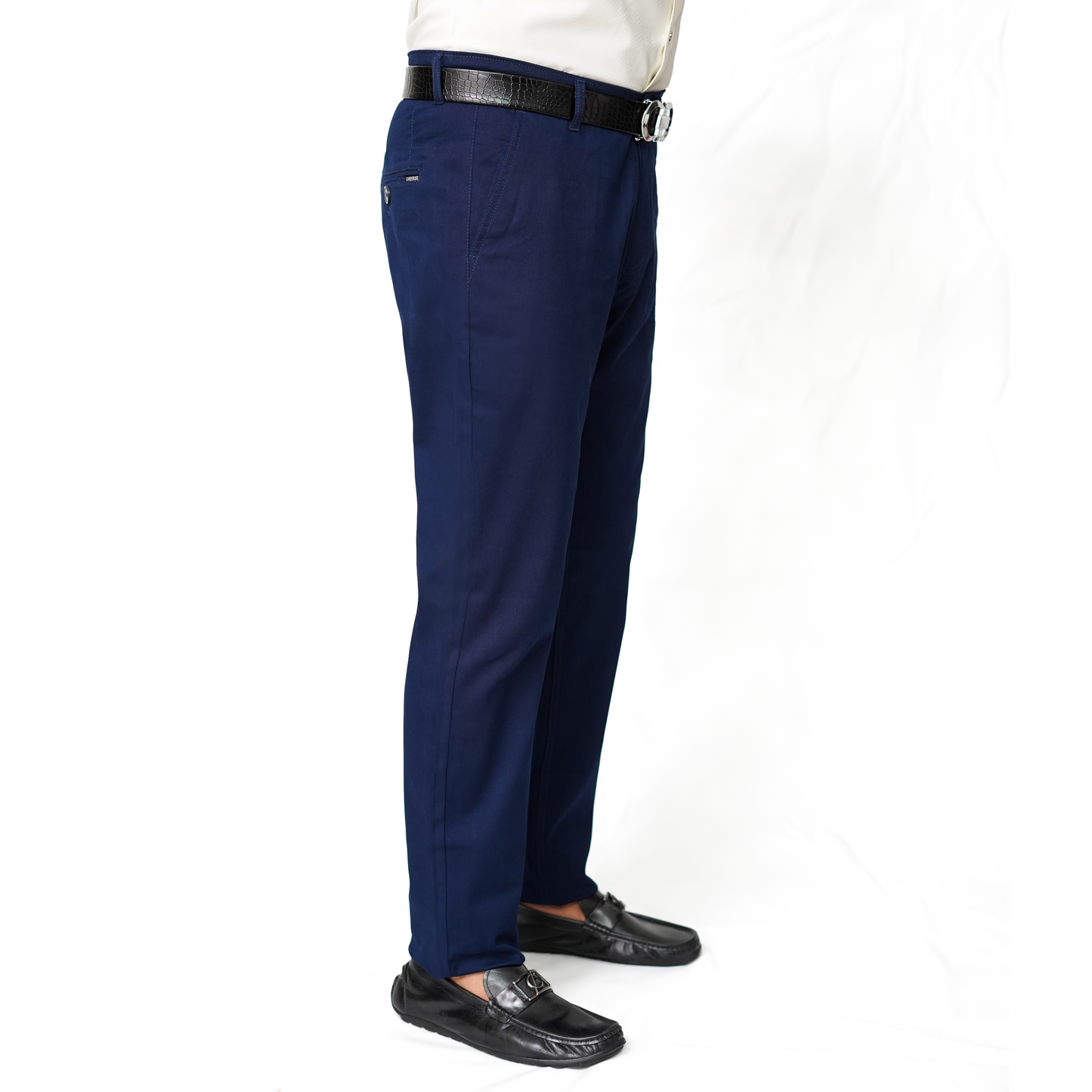 Navy Blue Cotton Pant-Smart Fit