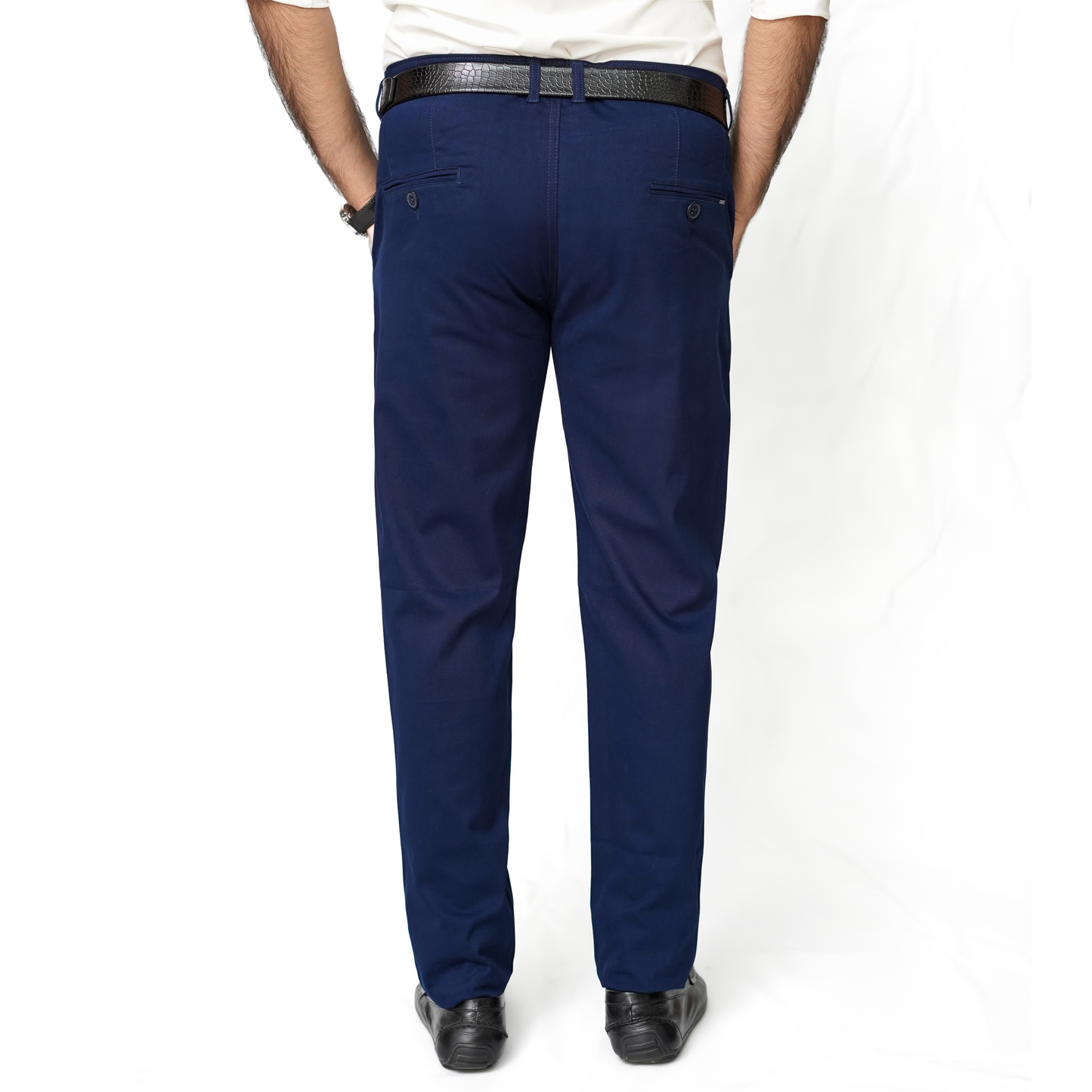 Navy Blue Cotton Pant-Smart Fit
