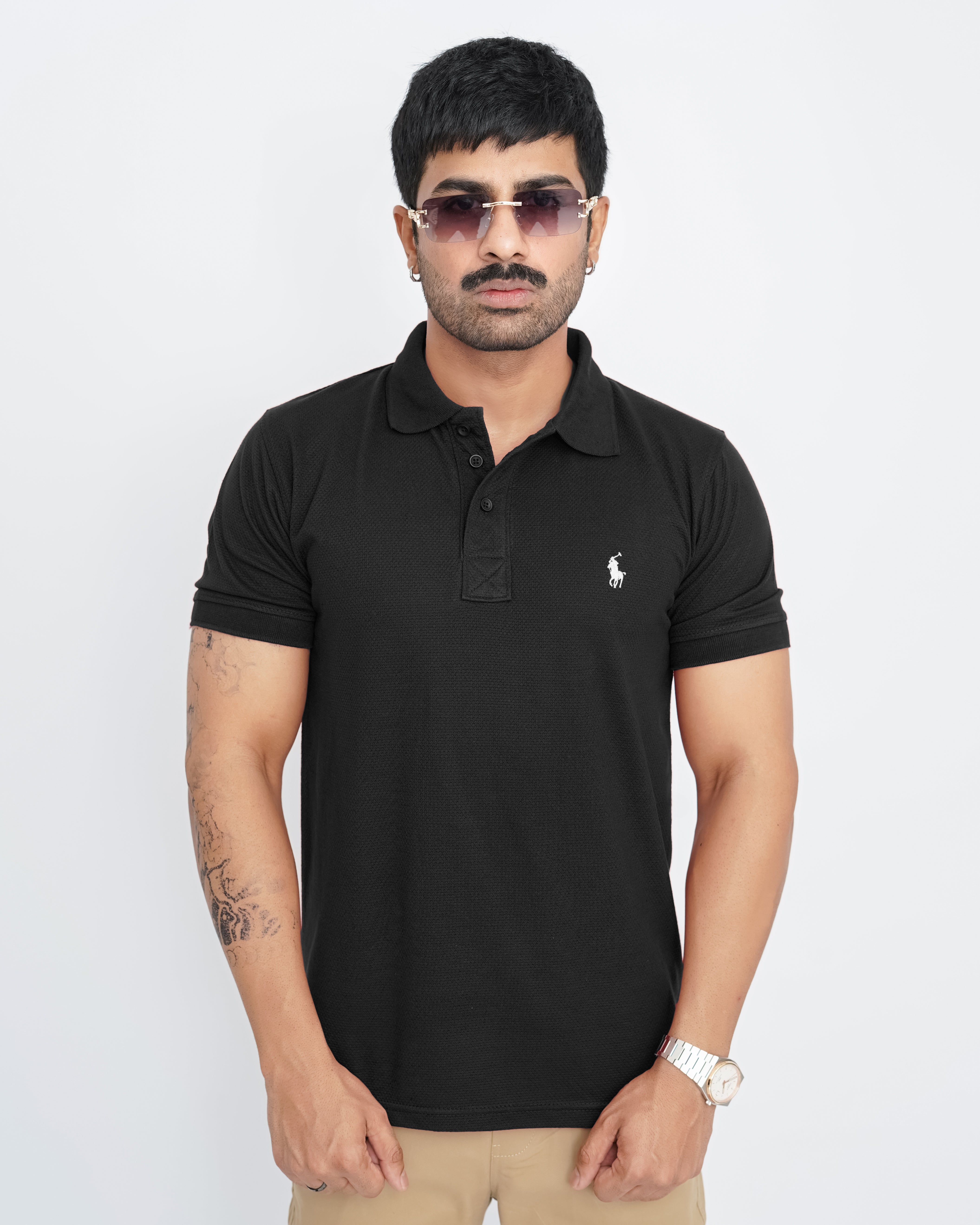 Black Pop-Corn Polo Shirt