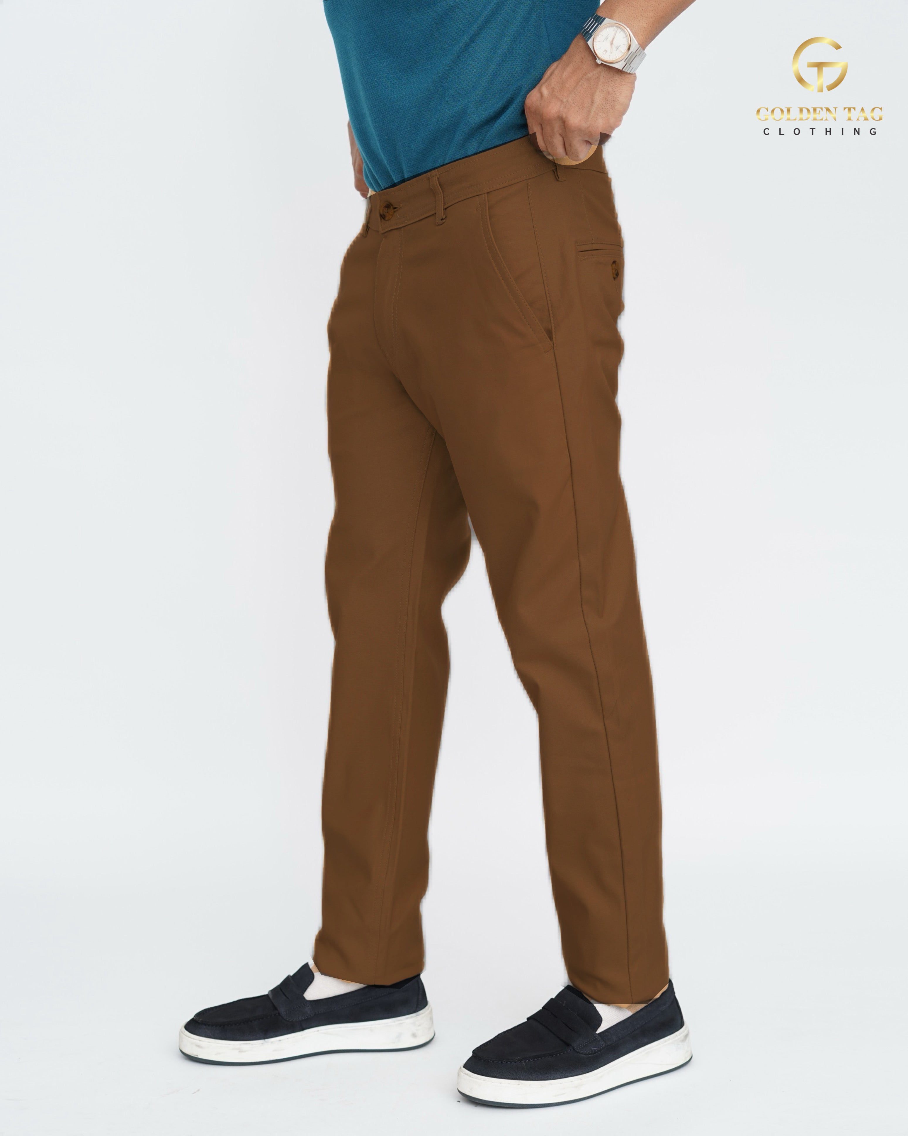 Golden Brown Cotton Pant-Smart Fit