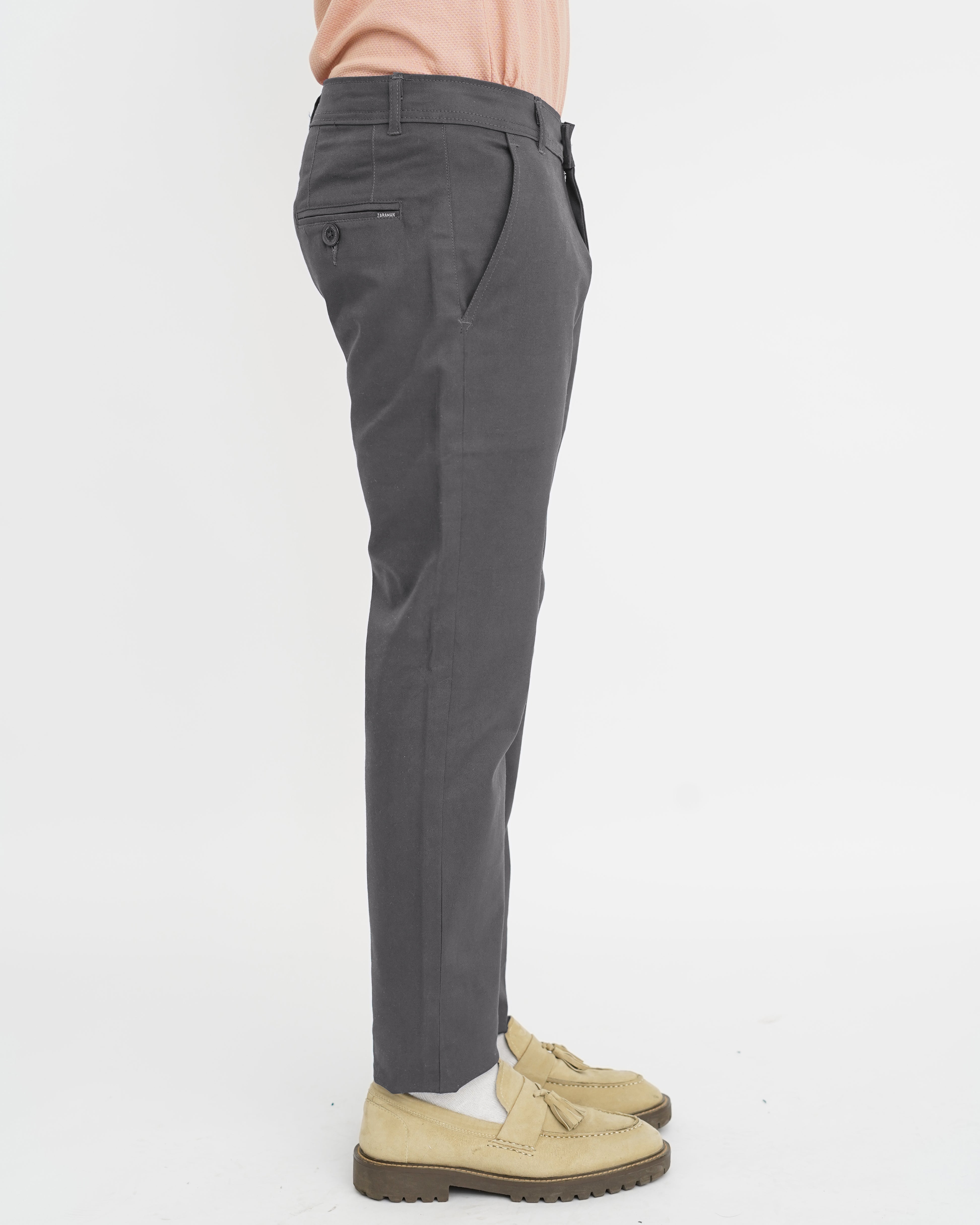 Grey Cotton Pant-Smart Fit