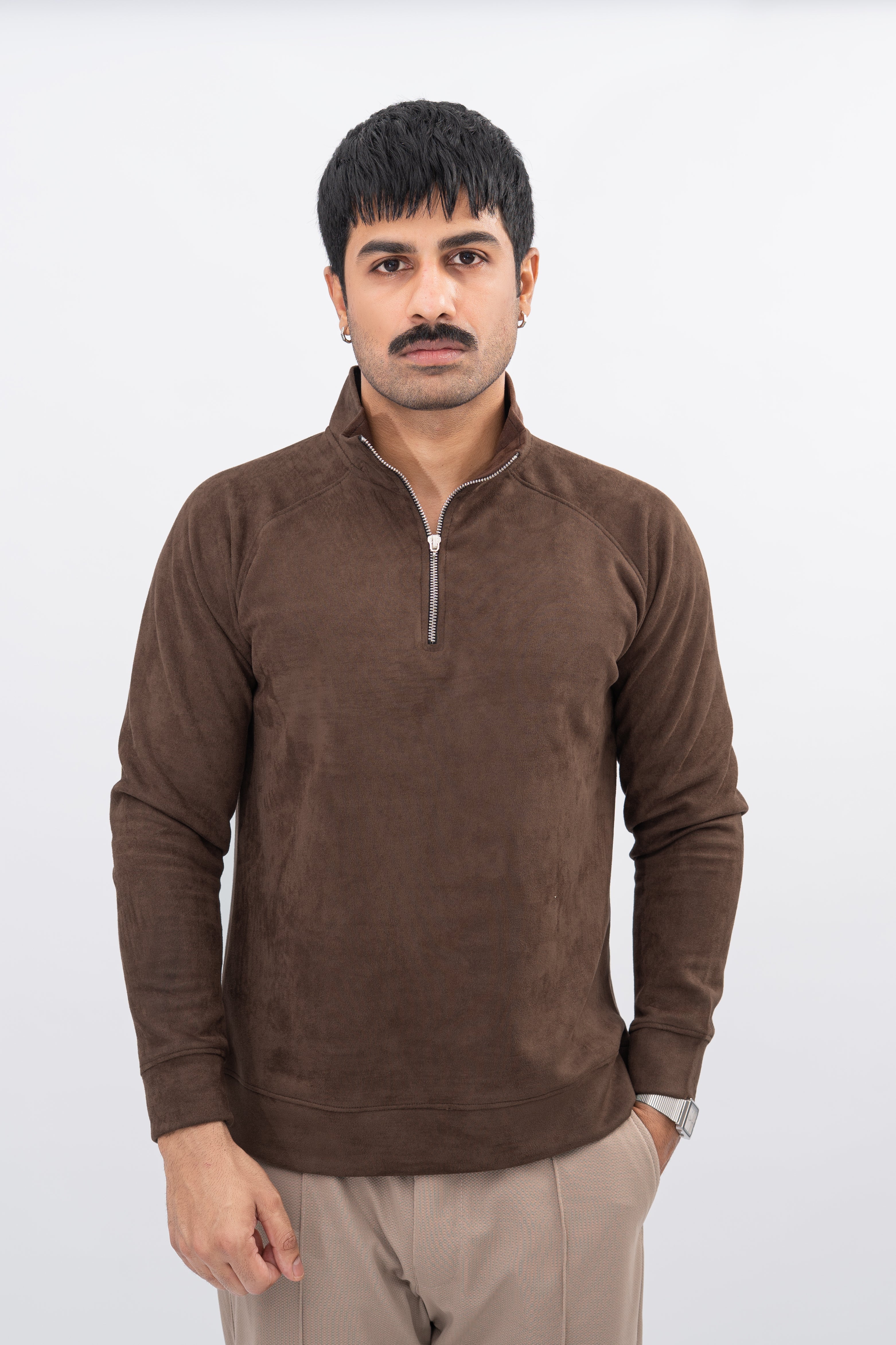 Brown Half Zip Sweatshirt