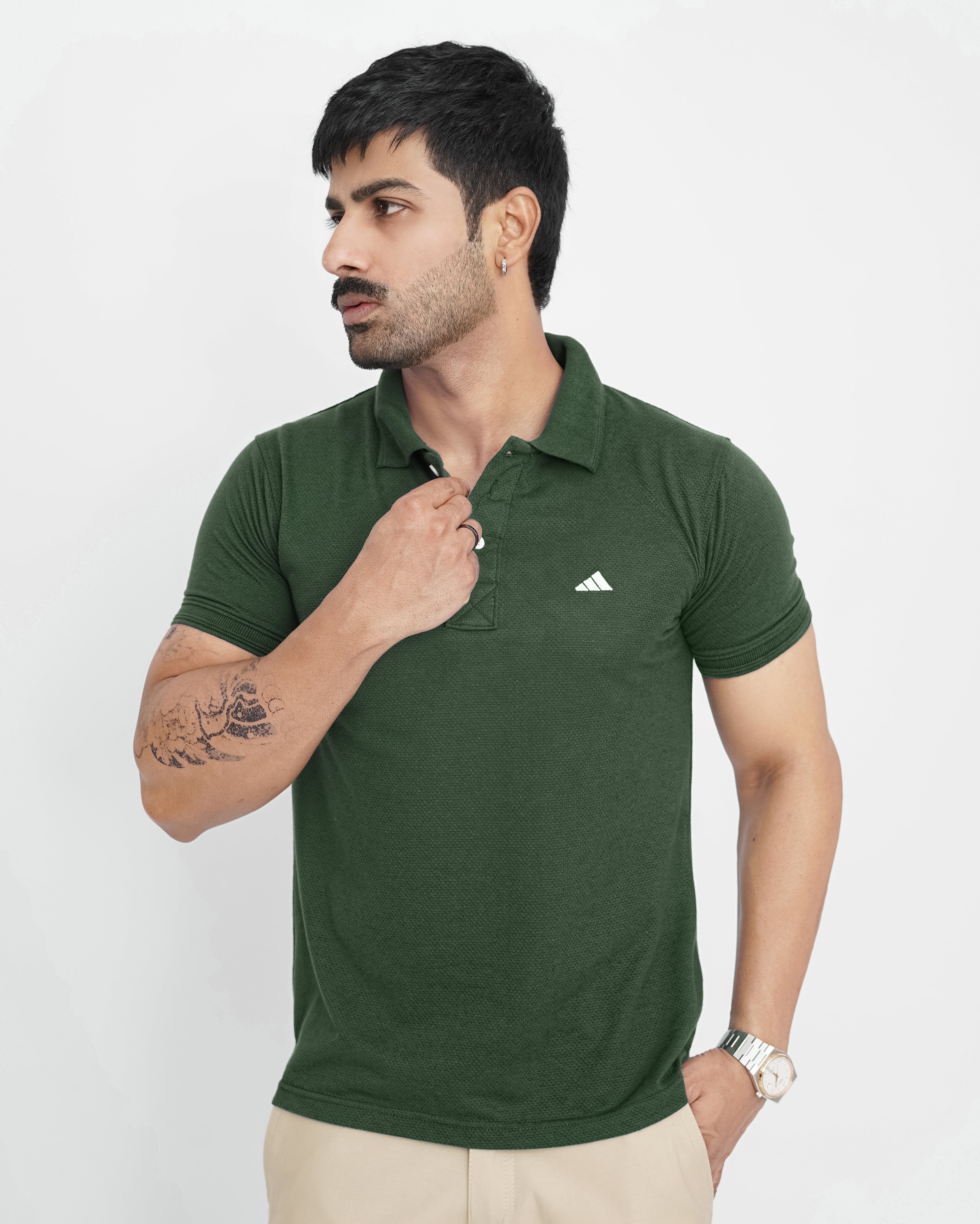 Olive Green Pop-Corn Polo Shirt