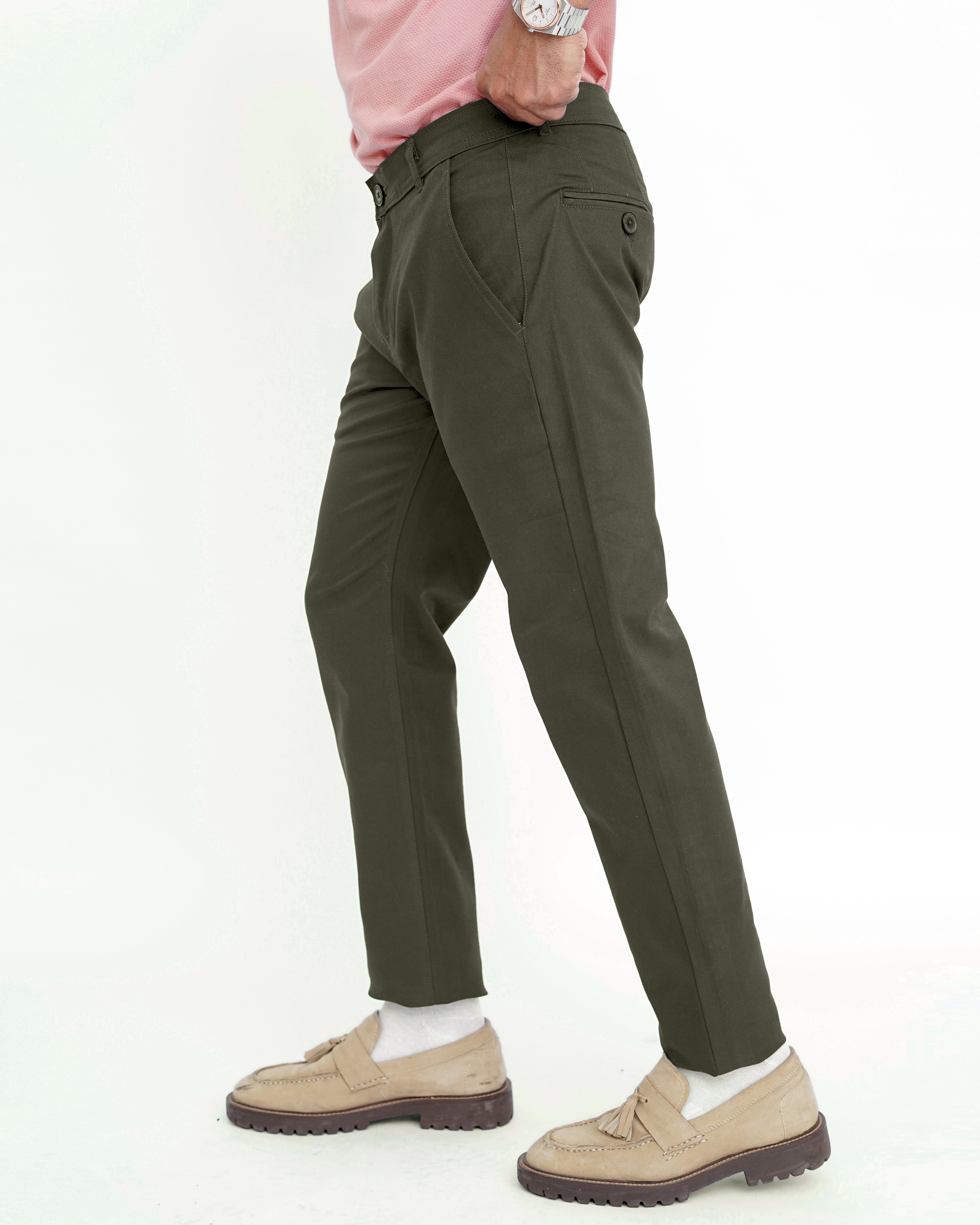 Olive Green Cotton Pant-Smart Fit
