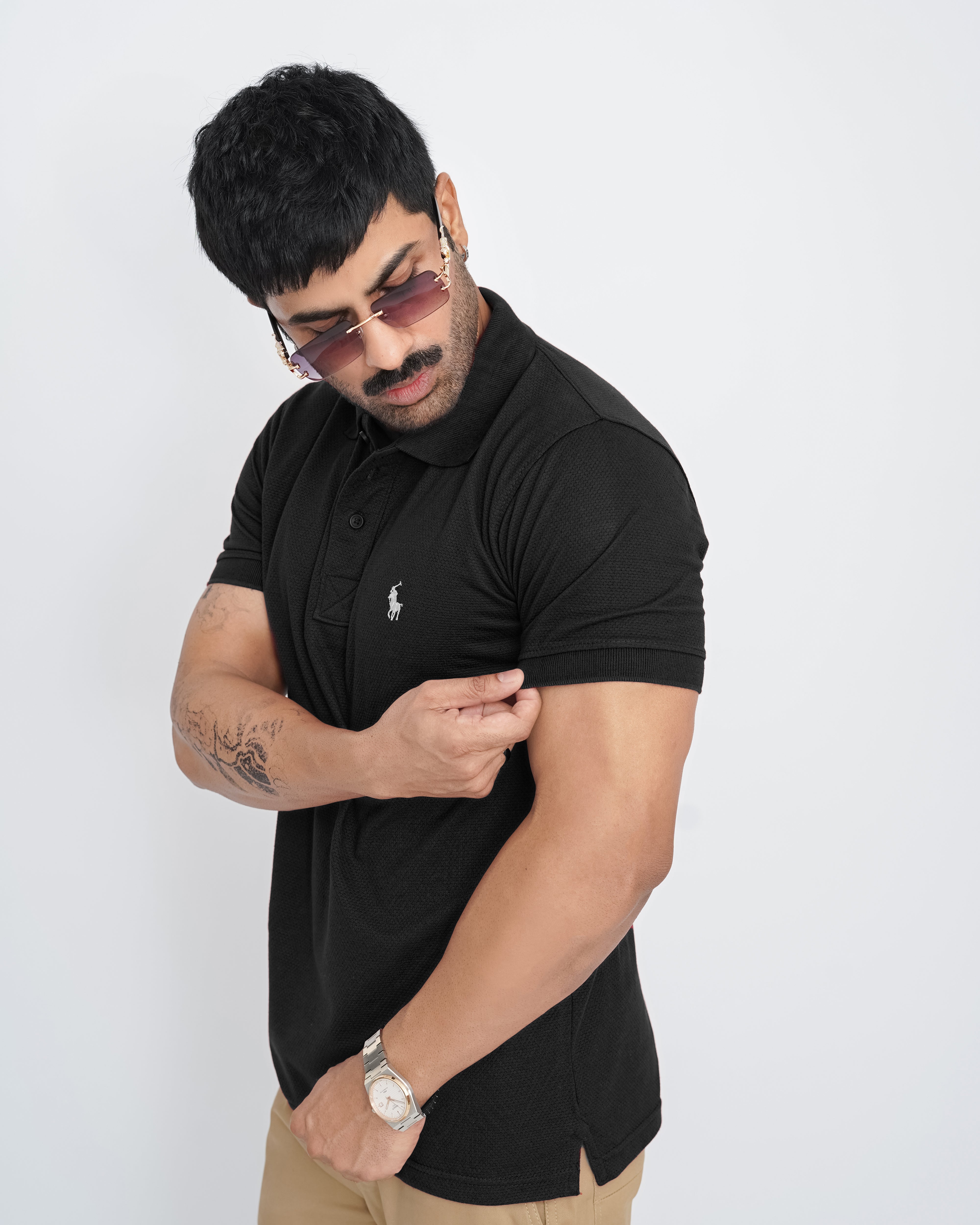 Black Pop-Corn Polo Shirt