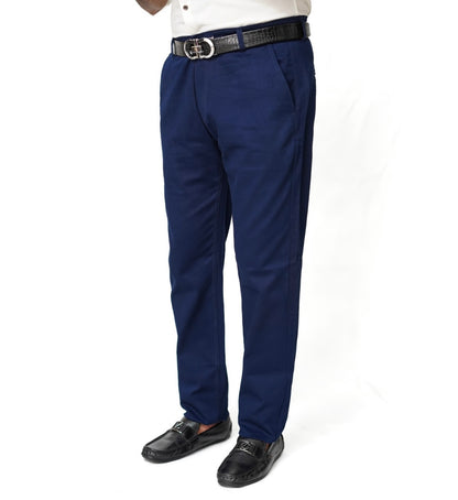 Navy Blue Cotton Pant-Smart Fit