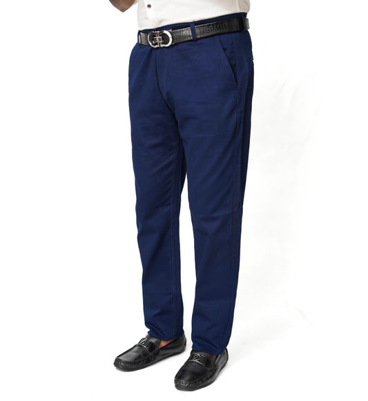 Navy Blue Cotton Pant-Smart Fit