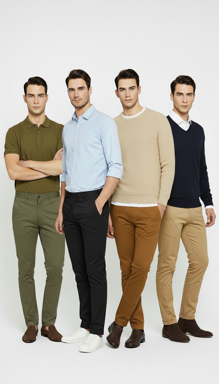 ( Pack Of 4 ) Olive ,Black, Golden Brown ,Khaaki Cotton Pants