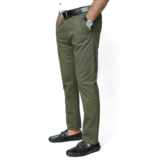 Olive Green Cotton Pant-Smart Fit